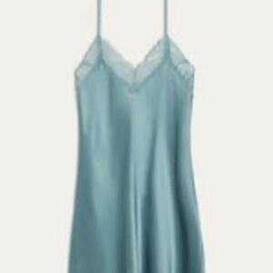 NWT Intimissimi 100% Silk Aqua Blue Satin Chemise Slip